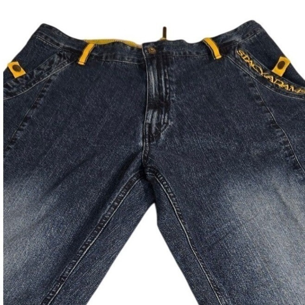 Stacy Adams Mens Denim Jeans 34x32 Yellow Contrast Logo Streetwear Vtg‎ Style